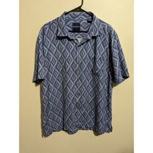 Tommy Bahama Silk Hawaiian Shirt Mens Blue Geometric Island Zone